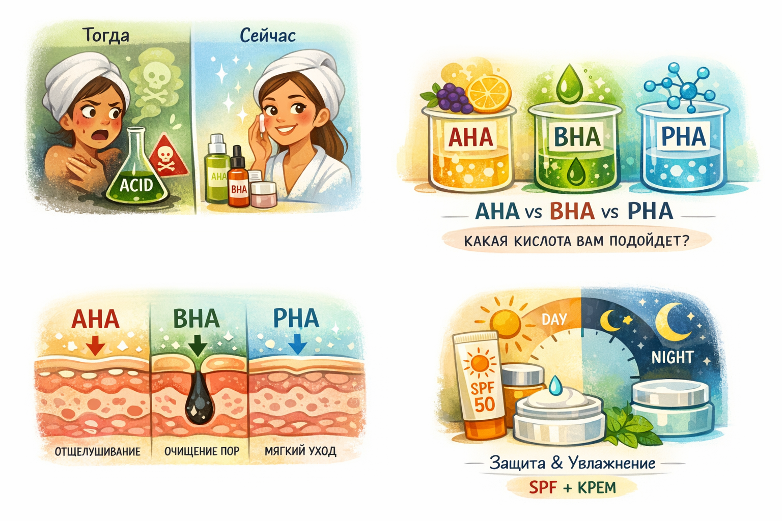 Кислоты в косметике: AHA, BHA, PHA — в чем разница и что выбрать?